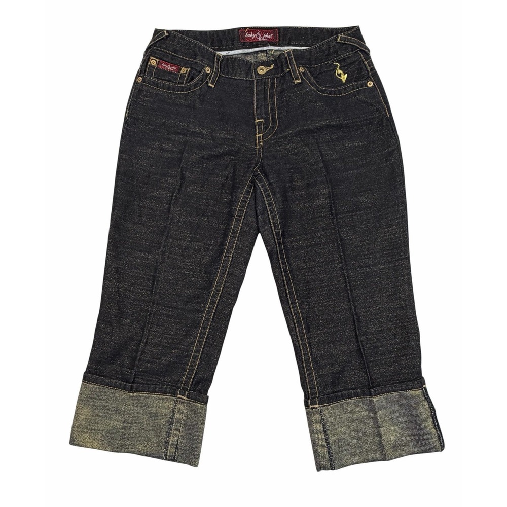 Baby Phat Women's Capri Jeans Vintage Y2K 90 Gold Cat Embroidered Cuffed Blk 11